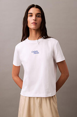 Kadın Ck Flocked Logo T-Shirt - Beyaz | 2XS