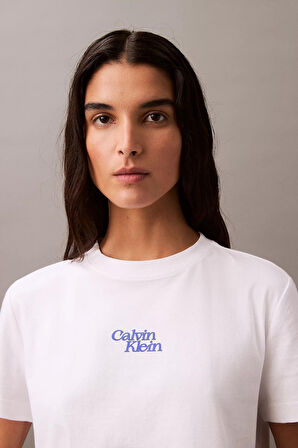 Kadın Ck Flocked Logo T-Shirt - Beyaz | 2XS