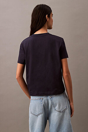 Kadın Ck Flocked Logo T-Shirt - Lacivert | 2XS