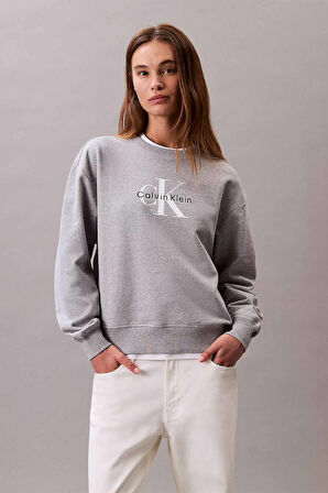  Kadın Gri Relaxed Fit Logolu Sweatshirt - Gri | XS