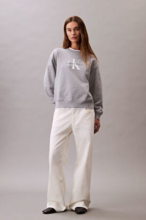  Kadın Gri Relaxed Fit Logolu Sweatshirt - Gri | XS