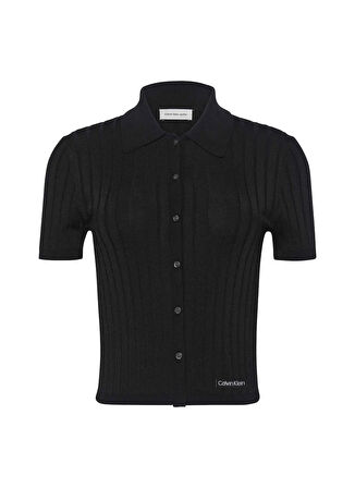 Calvin Klein Jeans Polo Yaka Standart Düz Siyah Kazak Kadın LV047AB304UB1