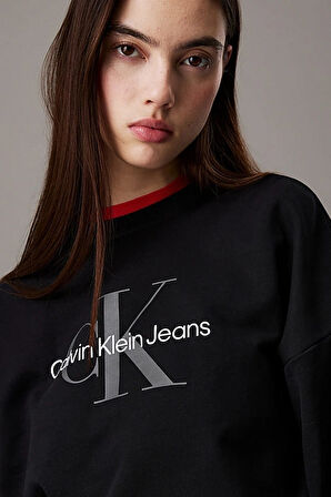 Kadın Ck Monologo French Terry Relaxed Sweatshirt - Siyah | S