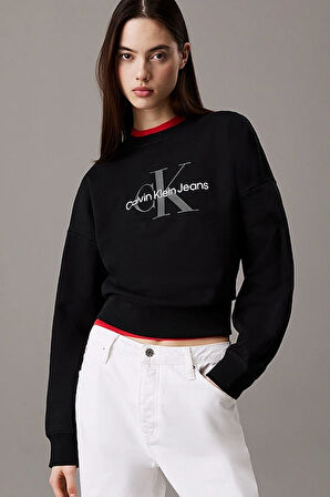Kadın Ck Monologo French Terry Relaxed Sweatshirt - Siyah | L