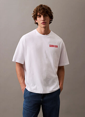 Calvin Klein Jeans Beyaz Erkek T-Shirt LV04RB851GYAA SS 16S RLX VERT LOGO