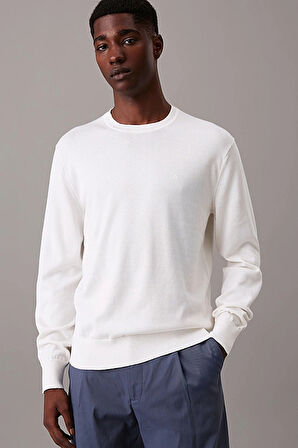 Erkek Bisiklet Yaka Supima Pamuklu Triko Kazak - Beyaz | L