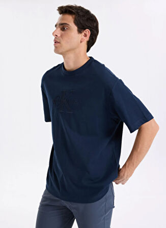 Calvin Klein Jeans Bisiklet Yaka Düz Lacivert Erkek T-Shirt LV04RB295GCEF SS HI LOW EMB 16S JER