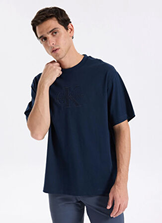 Calvin Klein Jeans Bisiklet Yaka Düz Lacivert Erkek T-Shirt LV04RB295GCEF SS HI LOW EMB 16S JER