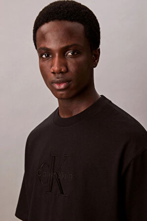 Erkek Nakış Logolu T-Shirt - Siyah | XS