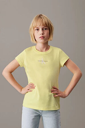 Kız Çocuk Ck Micro Monogram Logo T-Shirt - Sarı | 12 Yaş