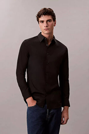 Erkek Slim Fit Supima Pamuklu Klasik Gömlek - Siyah | XL