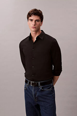 Erkek Slim Fit Supima Pamuklu Klasik Gömlek - Siyah | XL