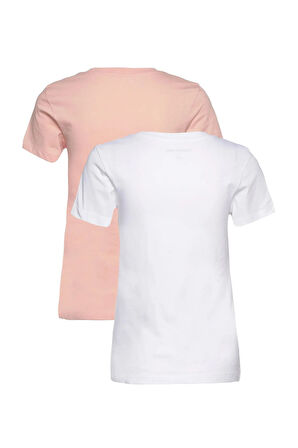 Kadın 2'li Monologo Slim Tee T-Shirt - Pembe-Beyaz | M