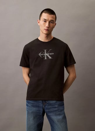 Calvin Klein Jeans Siyah Erkek %100 Pamuk T-Shirt LV04RB862GUB1 SS Hero Monologo Tee