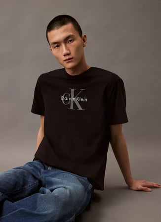 Calvin Klein Jeans Siyah Erkek %100 Pamuk T-Shirt LV04RB862GUB1 SS Hero Monologo Tee