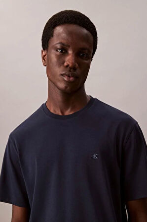 Erkek Supima Pamuk Logo Nakışlı T-Shirt - Lacivert  | XL