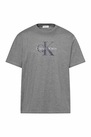 Erkek Logolu Basic Bisiklet Yaka T-Shirt - Gri  | XL