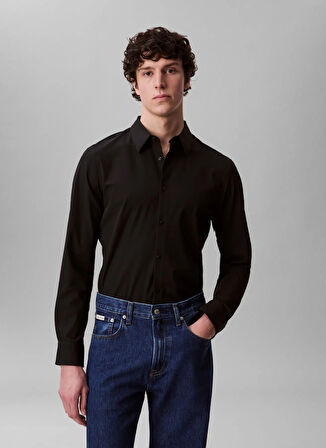 Calvin Klein Normal Gömlek Yaka Siyah Erkek Gömlek LV04LB149GUB1_LS TECH STRETCH SLIM