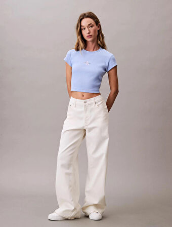 Calvin Klein Jeans Rib Kadın Mavi T-shirt LV047AB802-7ZQ