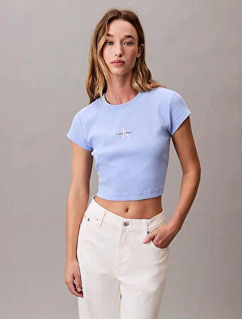 Calvin Klein Jeans Rib Kadın Mavi T-shirt LV047AB802-7ZQ