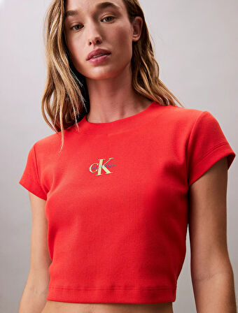 Calvin Klein Jeans Rib Kadın Kırmızı T-shirt LV047AB802-TNC