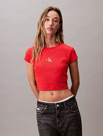 Calvin Klein Jeans Rib Kadın Kırmızı T-shirt LV047AB802-TNC