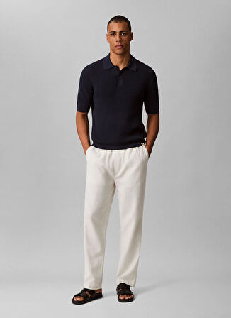 Calvin Klein Jeans Düğmeli Yaka Regular Fit Düz Lacivert Erkek Kazak LV04RC306GCEF SS SMTH CTTN WFFL PL