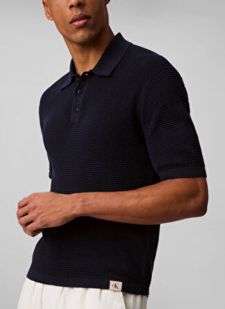 Calvin Klein Jeans Düğmeli Yaka Regular Fit Düz Lacivert Erkek Kazak LV04RC306GCEF SS SMTH CTTN WFFL PL