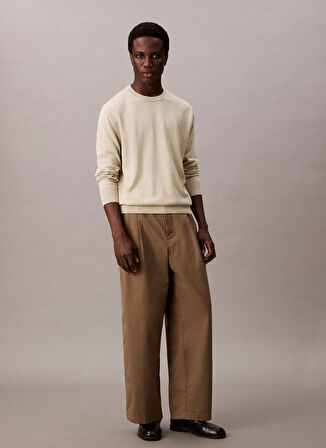 Calvin Klein Bisiklet Yaka Normal Haki Erkek Kazak LV040BM343LL5_LS SUPIMA COTTON CREW