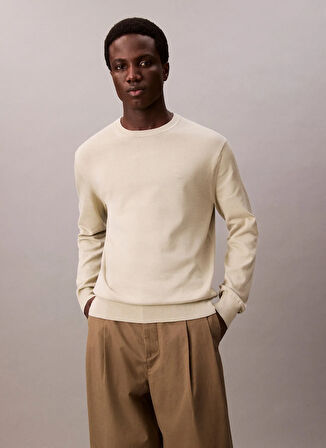 Calvin Klein Bisiklet Yaka Normal Haki Erkek Kazak LV040BM343LL5_LS SUPIMA COTTON CREW