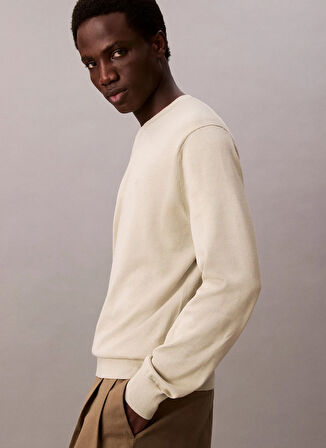 Calvin Klein Bisiklet Yaka Normal Haki Erkek Kazak LV040BM343LL5_LS SUPIMA COTTON CREW