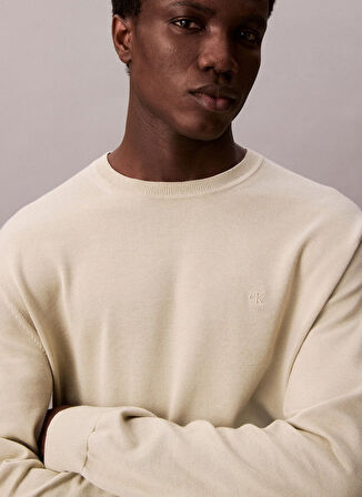Calvin Klein Bisiklet Yaka Normal Haki Erkek Kazak LV040BM343LL5_LS SUPIMA COTTON CREW