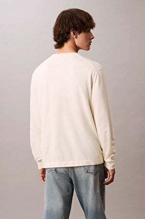 Calvin Klein Jeans Uzun Kollu Renk Bloklu Grafik Pamuklu Beyaz  Erkek Kazak LV04RC303G-YAS