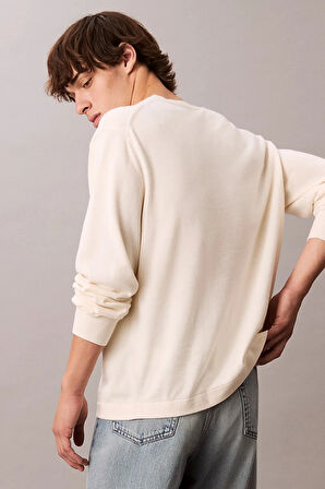 Calvin Klein Jeans Uzun Kollu Renk Bloklu Grafik Pamuklu Beyaz  Erkek Kazak LV04RC303G-YAS