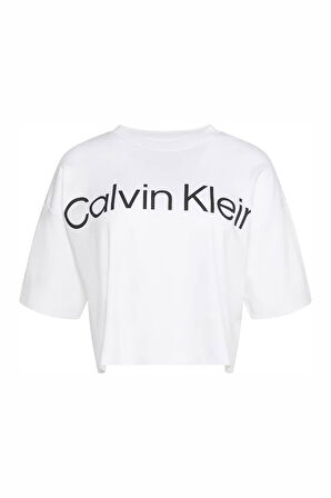 Kadın Boxy Logo T-Shirt Pamuklu Oversize Stil T-Shirt - Beyaz  | L