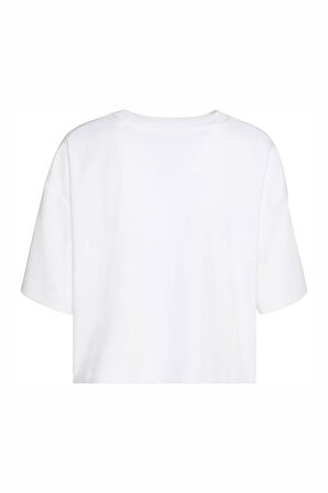 Kadın Boxy Logo T-Shirt Pamuklu Oversize Stil T-Shirt - Beyaz  | L