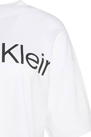 Kadın Boxy Logo T-Shirt Pamuklu Oversize Stil T-Shirt - Beyaz  | L