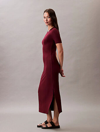 Calvin Klein Jeans A - MODAL RIB SS DRESS Kadın Kırmızı Elbise LV044C902G-VLP
