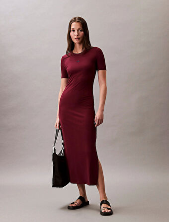 Calvin Klein Jeans A - MODAL RIB SS DRESS Kadın Kırmızı Elbise LV044C902G-VLP