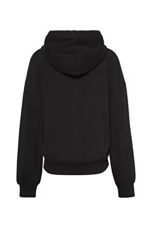 Kadın Logo İşlemeli Kapüşonlu Sweatshirt - Siyah | L
