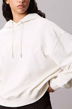 Kadın Kapüşonlu Nakış Logolu Sweatshirt - Ekru | XS