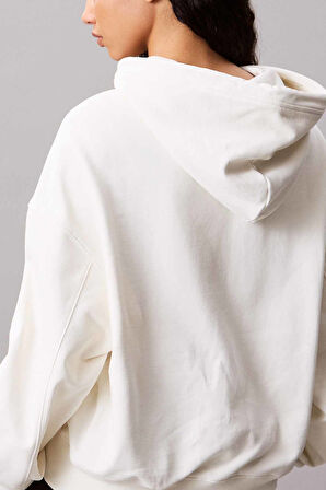 Kadın Kapüşonlu Nakış Logolu Sweatshirt - Ekru | XS