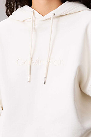 Kadın Kapüşonlu Nakış Logolu Sweatshirt - Ekru | XS