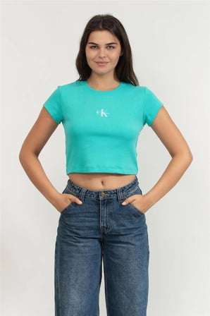 A- Monogram Baby Tee Kadın Bisiklet Yaka T-Shirt Yeşil