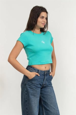 A- Monogram Baby Tee Kadın Bisiklet Yaka T-Shirt Yeşil