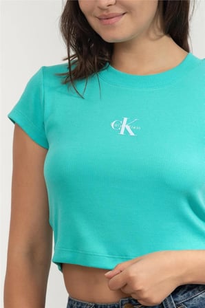 A- Monogram Baby Tee Kadın Bisiklet Yaka T-Shirt Yeşil