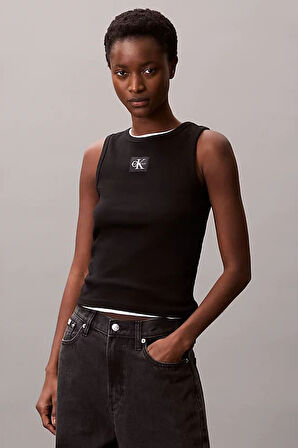 Kadın Regular Fit Fitilli Dokuma Etiketli T-Shirt - Siyah | XS