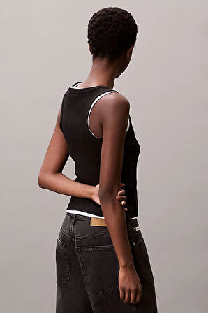 Kadın Regular Fit Fitilli Dokuma Etiketli T-Shirt - Siyah | XS