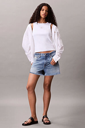 Calvin Klein Jeans Kadın Etiketli Pamuklu Fitilli Beyaz Bluz LV047C201G-YAA