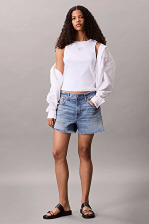 Calvin Klein Jeans Kadın Etiketli Pamuklu Fitilli Beyaz Bluz LV047C201G-YAA